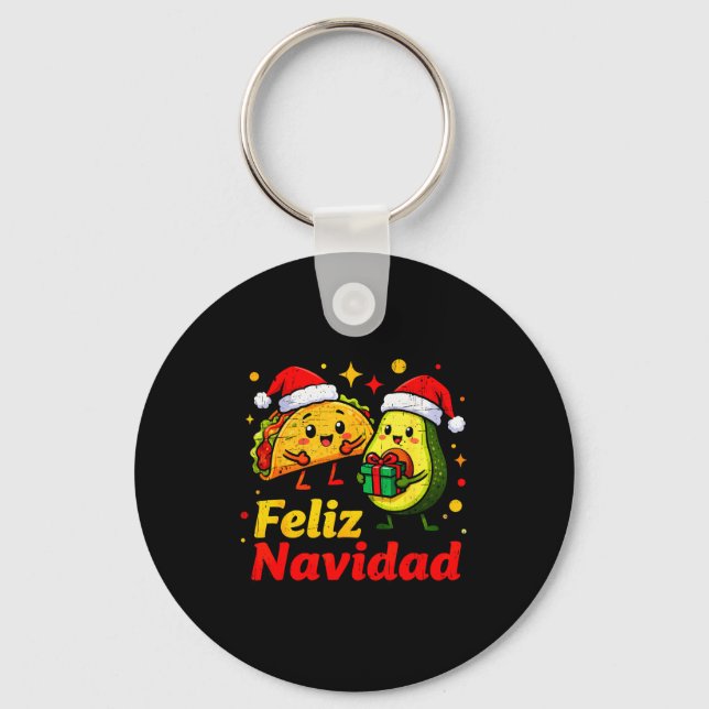 Feliz Navidad Avocado Tacos Mexican Xmas Family Ma Key Ring (Front)