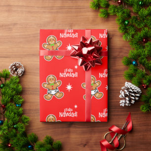¡Feliz Navidad! Baby Gingerbread on Red - Editable Wrapping Paper
