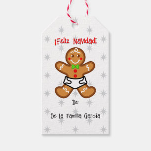 ¡Feliz Navidad! Baby Gingerbread / White-Red Gift Tags