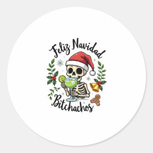 Feliz Navidad Bitchachos Funny Skull Spanish Merry Classic Round Sticker