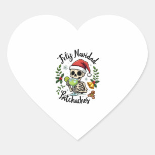 Feliz Navidad Bitchachos Funny Skull Spanish Merry Heart Sticker