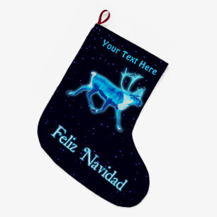 Feliz Navidad - Blue Caribou (Reindeer) Large Christmas Stocking