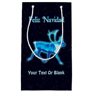 Feliz Navidad - Blue Caribou (Reindeer) Small Gift Bag
