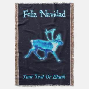 Feliz Navidad - Blue Caribou (Reindeer) Throw Blanket
