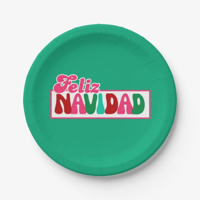Feliz Navidad - Bright colourful Paper Plate (Front)