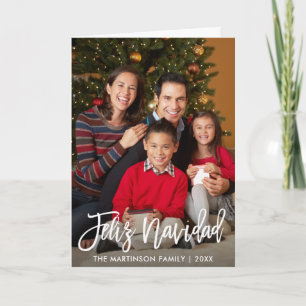 Feliz Navidad Brush Script Family Photo Fold Holiday Card