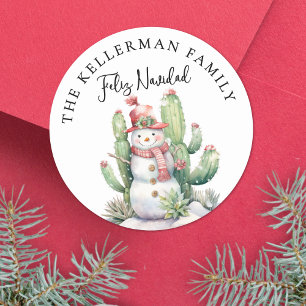 Feliz Navidad Cactus Christmas Classic Round Sticker
