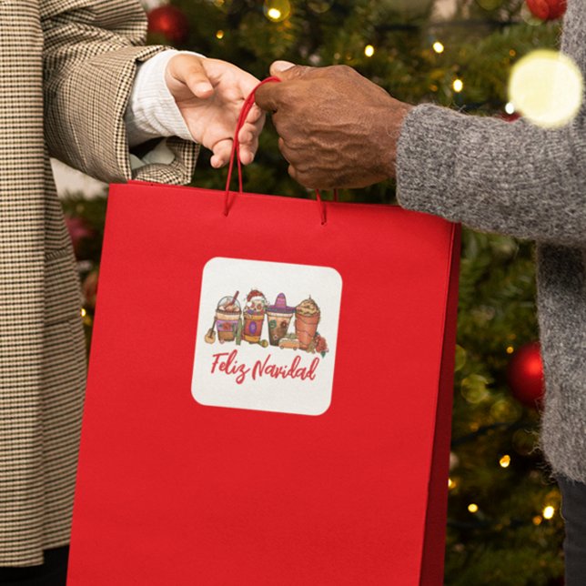 Feliz Navidad Cactus Christmas Drinks Coffee  Square Sticker (Creator Uploaded)