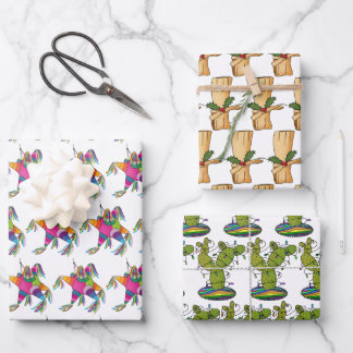Feliz Navidad Cactus, Tamale & Piñata Wrapping Paper Sheet