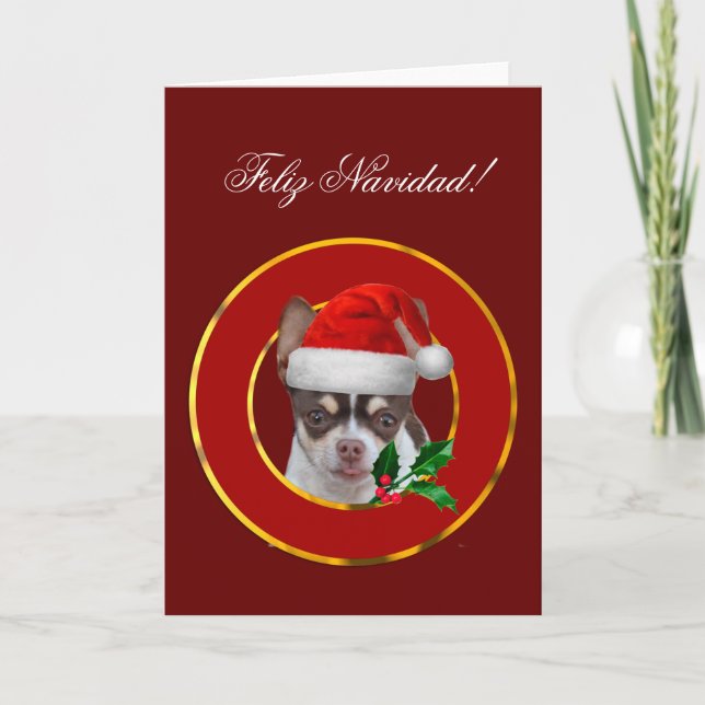 Feliz Navidad chihuahua puppy greeting card (Front)