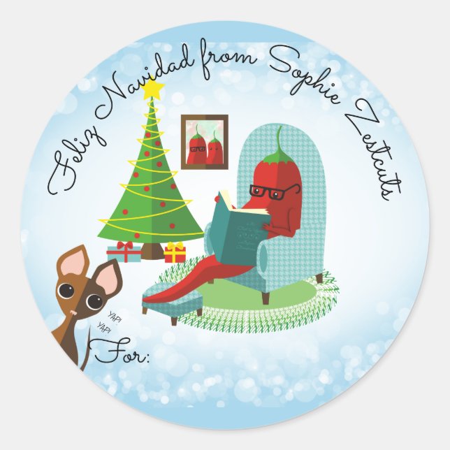 Feliz Navidad chilli pepper salsa Christmas to fro Classic Round Sticker (Front)