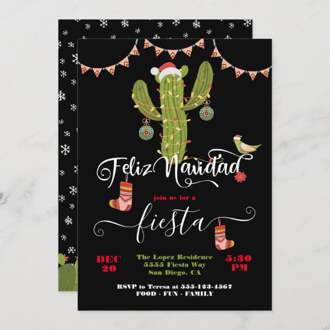 Feliz Navidad Christmas Cactus Party Invitation (Front/Back)