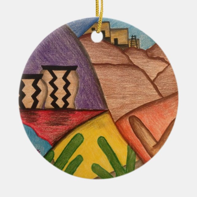Feliz Navidad Christmas Desert Southwest  Ceramic Tree Decoration (Front)
