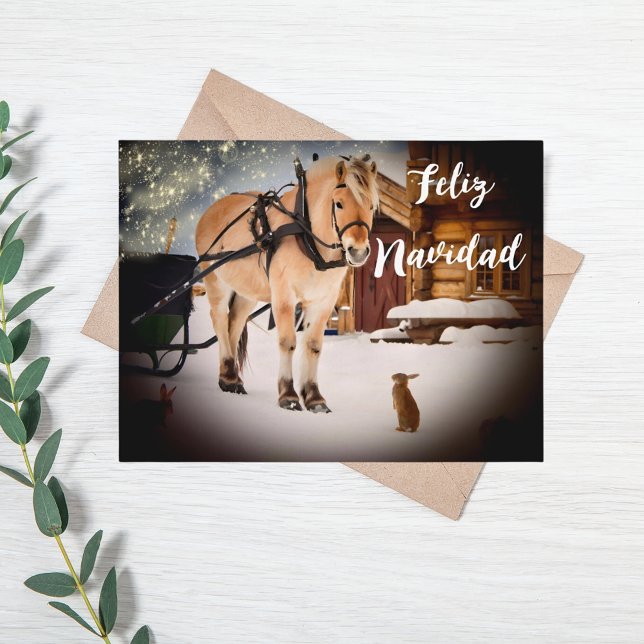 Feliz Navidad Christmas night farm with horse Holiday Postcard (Creator Uploaded)