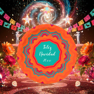 Feliz Navidad Christmas Orange Paper Plate