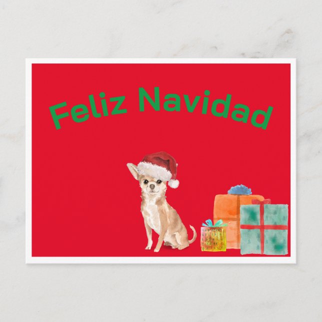 Feliz Navidad Christmas Red Chihuahua Dog  Postcard (Front)