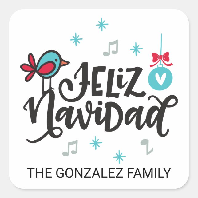 Feliz Navidad, Christmas Square Sticker (Front)