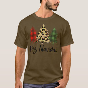 Feliz Navidad Christmas Tree Leopard Buffalo Plaid T-Shirt