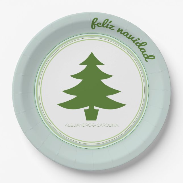 Feliz Navidad: Christmas Tree: Personalised Paper Plate (Front)