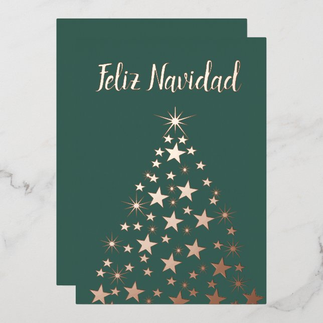 Feliz Navidad Christmas Tree Stars Rose Gold   (Front/Back)