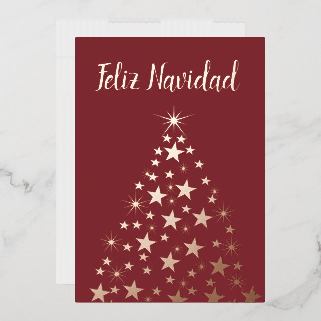 Feliz Navidad Christmas Tree Stars Rose Gold    (Envelope)