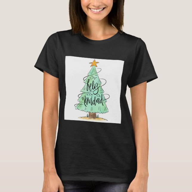 Feliz Navidad Christmas Tree T Shirt  (Front)
