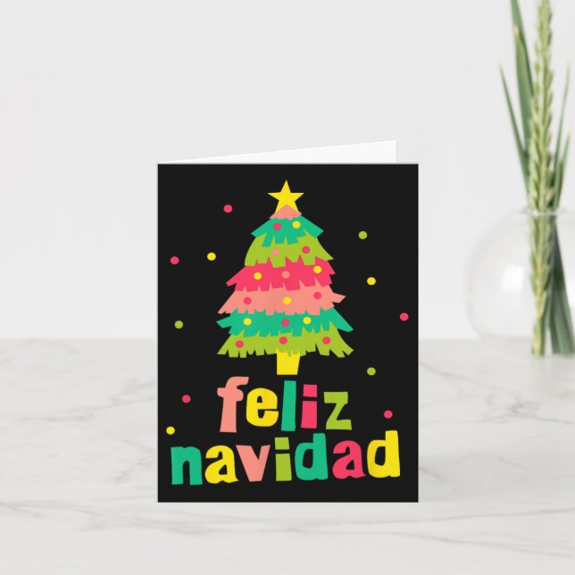 Feliz Navidad Colourful Xmas Tree Spanish Christma Card (Front)