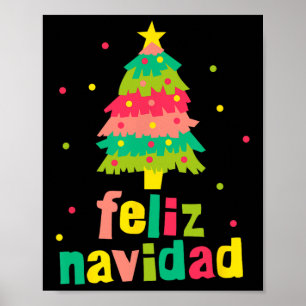 Feliz Navidad Colourful Xmas Tree Spanish Christma Poster