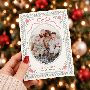 Feliz Navidad Cottagecore Bow Christmas Photo Holiday Card