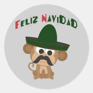 Feliz Navidad! Cute monkey Classic Round Sticker