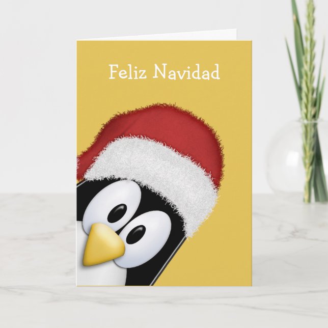 Feliz Navidad Cute Penguin Holiday Card (Front)