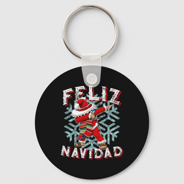 Feliz Navidad Dabbing Christmas Sombrero  Key Ring (Front)