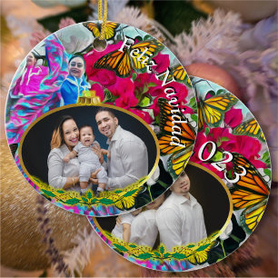 Feliz Navidad Dancing Butterflies PV01 Ceramic Tree Decoration