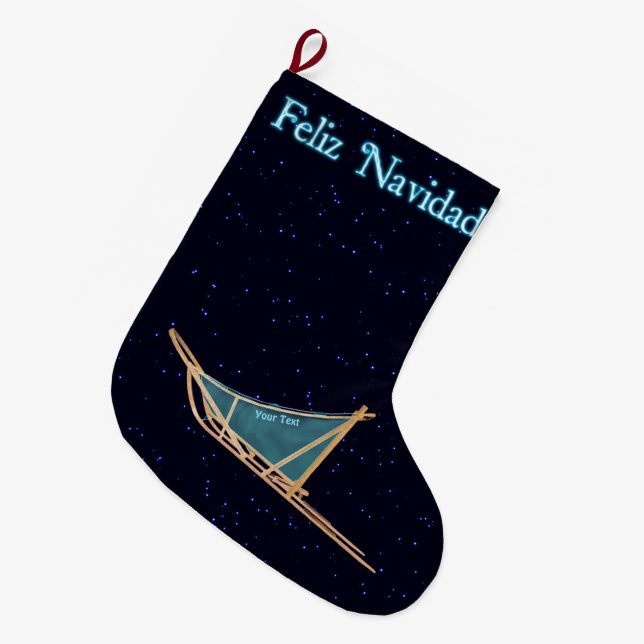 Feliz Navidad - Dog Sled Large Christmas Stocking (Front (Hanging))