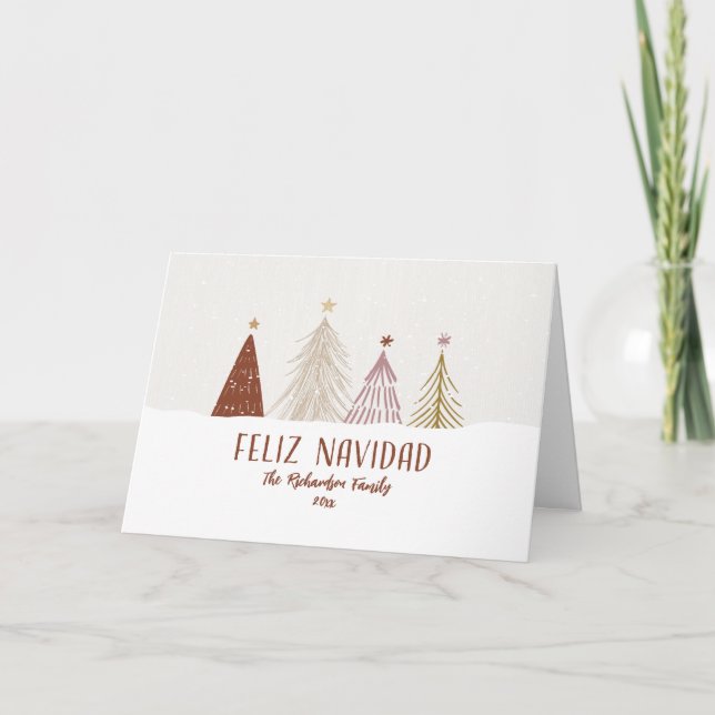 Feliz Navidad Elegant Trees Snow Festive Custom    Holiday Card (Front)