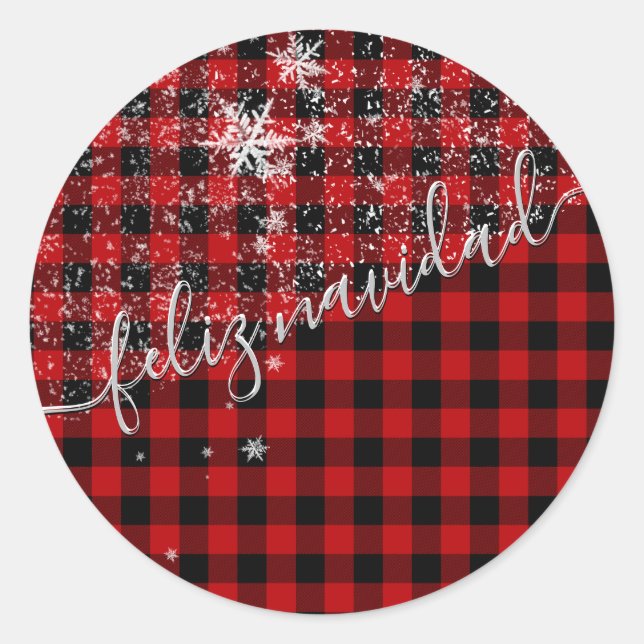 Feliz Navidad En Escritura Manuscrita Nevando Classic Round Sticker (Front)