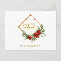 Feliz Navidad Español con Flor de Pascua y Acebo
