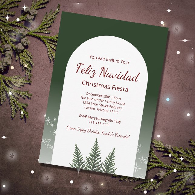 Feliz Navidad Fiesta Christmas Evergreens Holiday  Invitation (Creator Uploaded)
