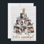 Feliz Navidad | Fotos forma del árbol de Navidad Holiday Card<br><div class="desc">Celebra la Navidad con esta moderna tarjeta con foto. Un festivo diseño de tarjeta navideña que incluye seis de tus fotos favoritas dispuestas en forma de árbol de Navidad acentuado con ramas de pino dibujadas a mano, piñas, purpurina dorada de imitación y una estrella dorada sobre un fondo blanco de...</div>