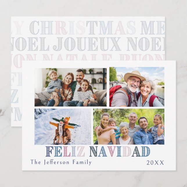 Feliz Navidad Four Photo Card (Front/Back)