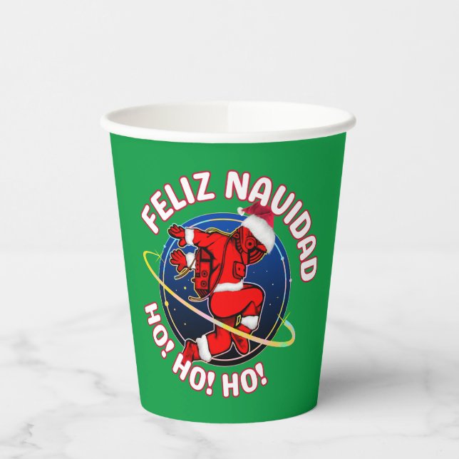 FELIZ NAVIDAD FUNNY SANTA ASTRONAUT  PAPER CUPS (Left)
