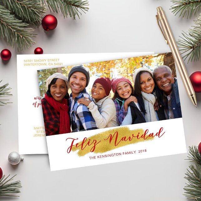 Feliz Navidad Gold Foil Swash Holiday Photo (Feliz Navidad Gold Foil Swash Holiday Photo Postcard)