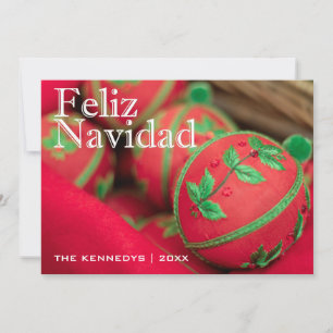 Feliz Navidad - Green/Red Ornament Decoration Holiday Card