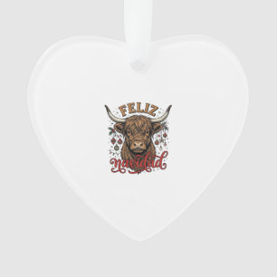 Feliz Navidad Highland Cow Vintage Christmas Shirt Ornament