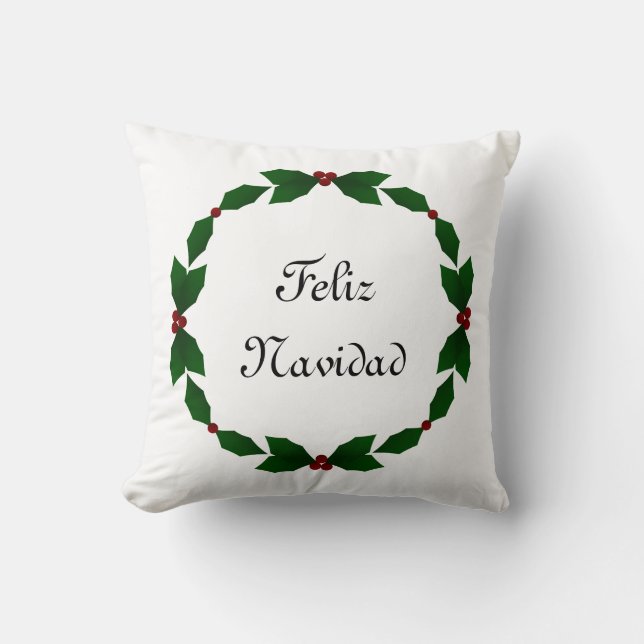 Feliz Navidad Holly Holiday Pillow (Front)