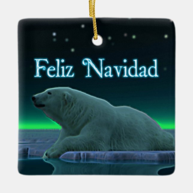 Feliz Navidad - Ice Edge Polar Bear Ceramic Tree Decoration (Front)