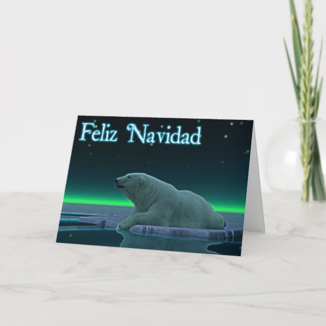 Feliz Navidad - Ice Edge Polar Bear Holiday Card (Front)