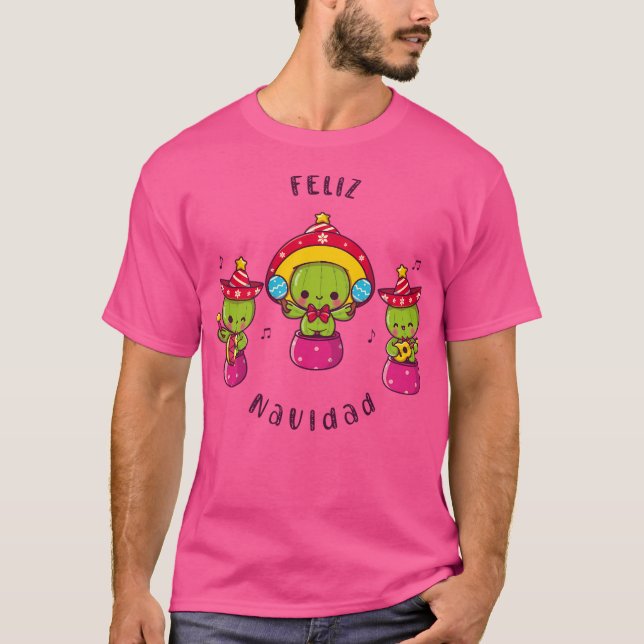 Feliz Navidad Kawaii Cactus T-Shirt (Front)
