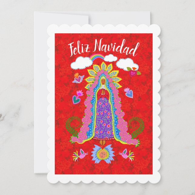 Feliz Navidad Lady of Guadalupe Holiday Flat Card (Front)