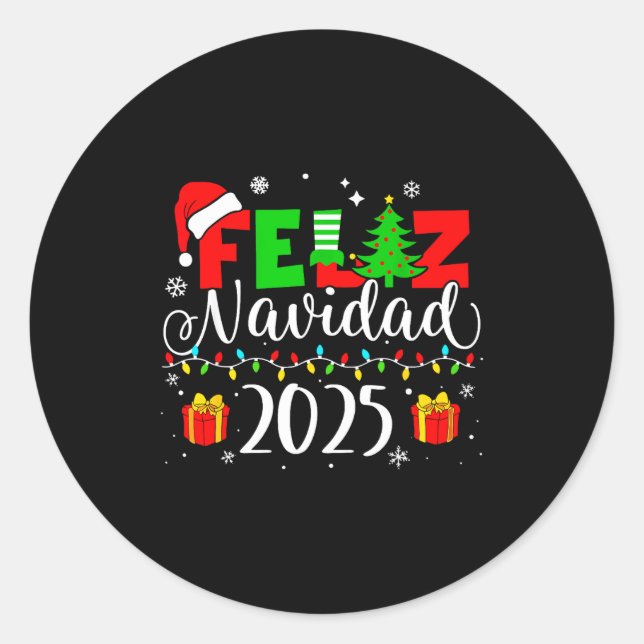 Feliz Navidad Matching Family Spanish Christmas Me Classic Round Sticker (Front)